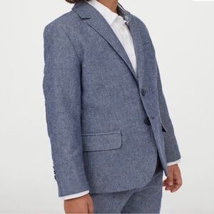 Youth H&M Blue Textured Suit with Elbow Patches